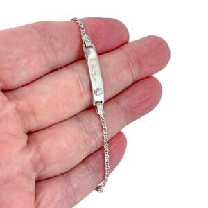 Estate Italy Sterling Silver 925 Cubic Zirconia ID Bracelet 7"